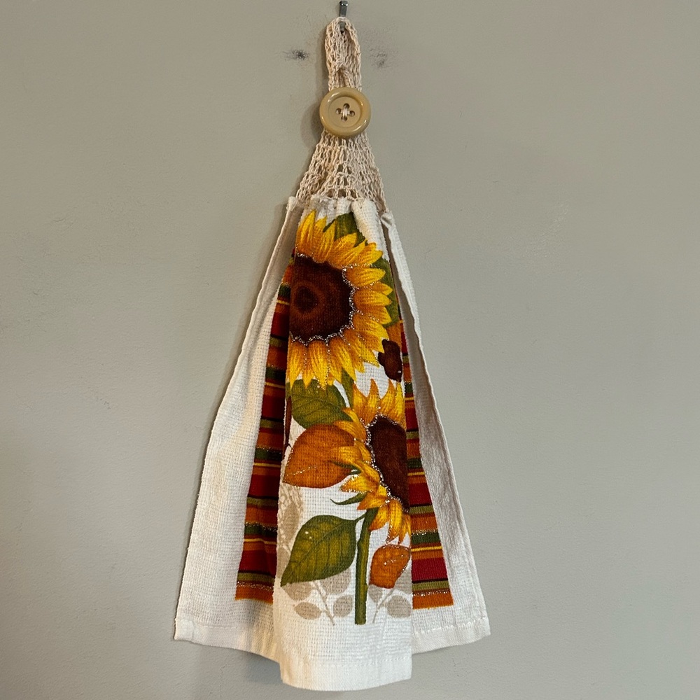 Fall Sunflower Crochet Top Hanging Decorative Kitchen Tea Towel